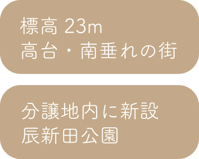 標高23m 高台・南垂れの街／分譲地内に新設 辰新田公園