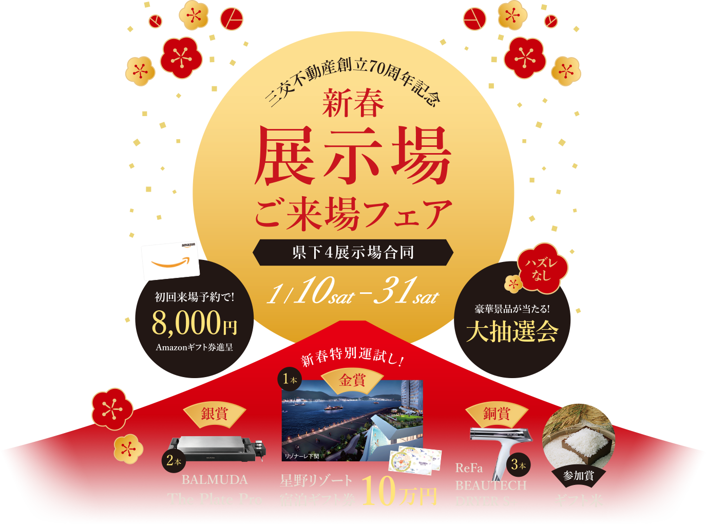 新春展示場ご来場フェア（1/10～31）初回来場予約で8,000円分Amazonギフト券進呈／豪華景品が当たる大抽選会