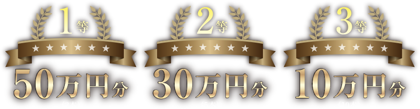 1等50万円分（2本）2等30万円分（5本）3等10万円分（10本）