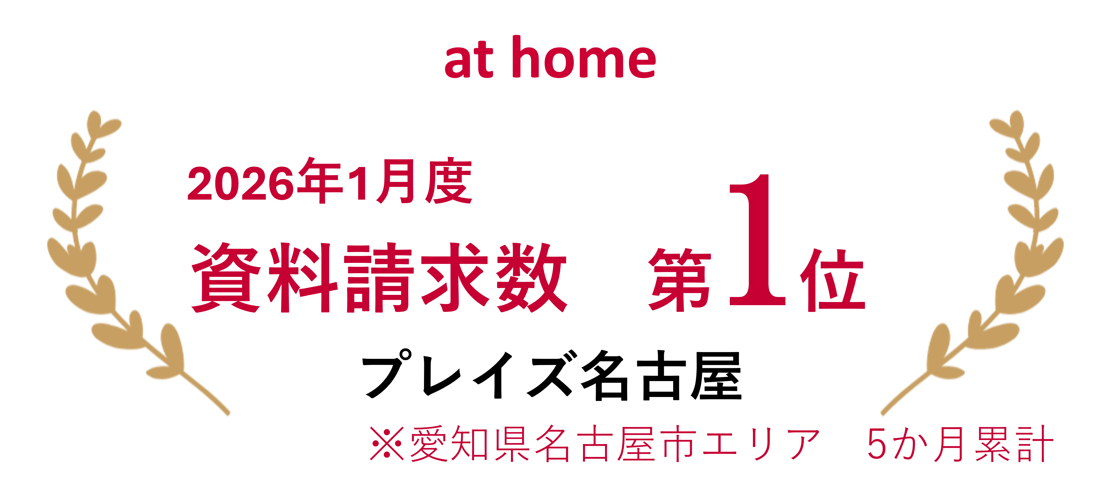 アットホーム 2026年1月度　資料請求数　第1位『プレイズ名古屋』※愛知県名古屋市エリア　5か月累計