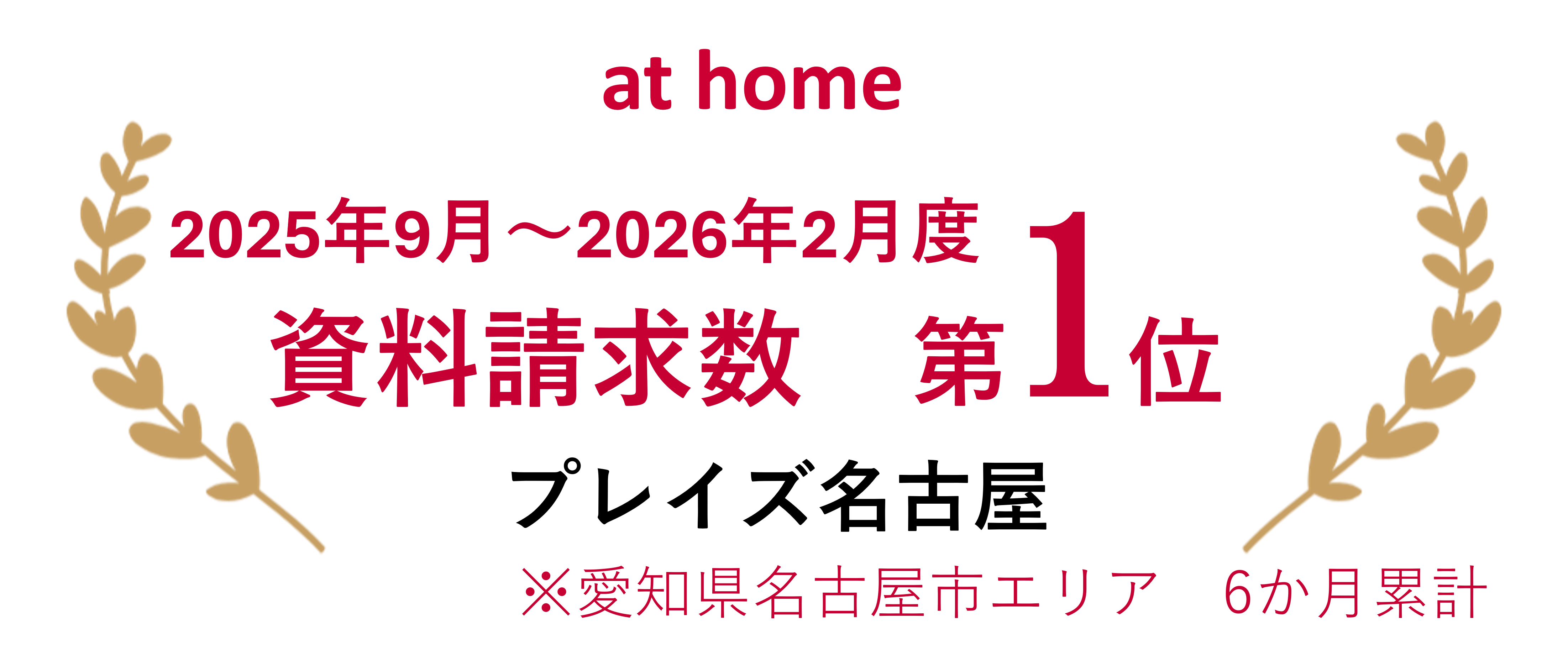 アットホーム 2026年1月度　資料請求数　第1位『プレイズ名古屋』※愛知県名古屋市エリア　5か月累計