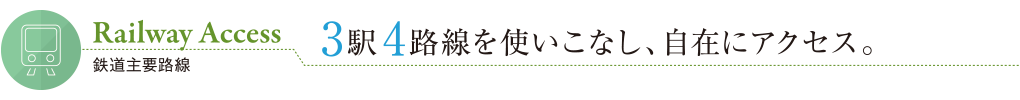 Railway Access 鉄道主要路線 3駅4路線を使いこなし、自在にアクセス